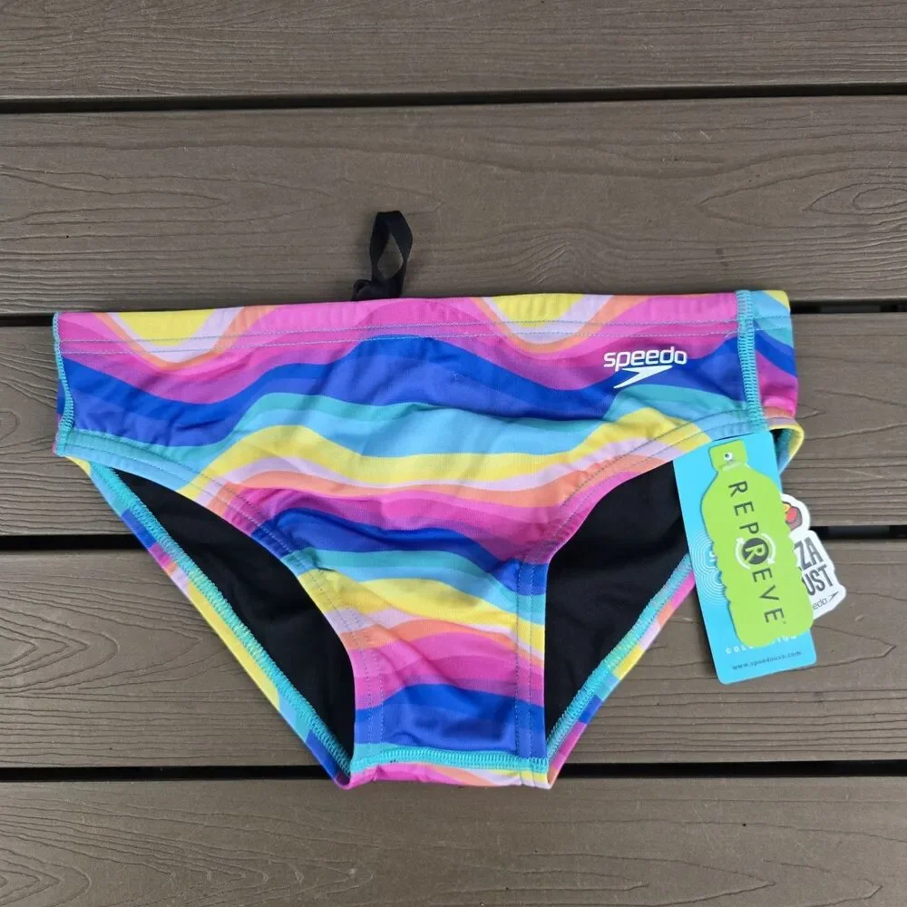 Speedo Endurance Men's Multicolor Rainbow Wave Racer Briefs Sz 30 New